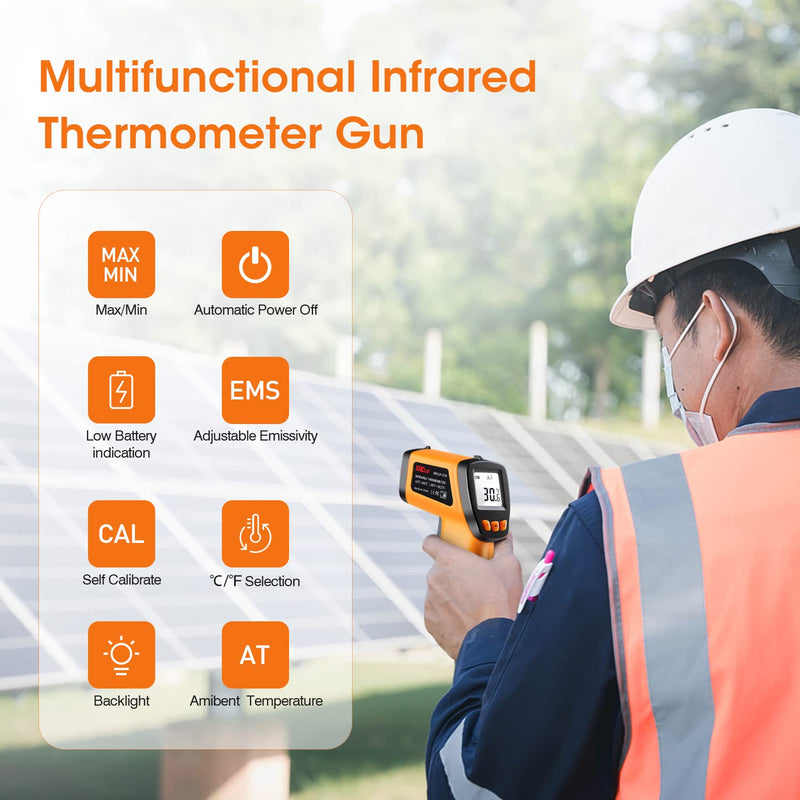[Australia - AusPower] - Laser Thermometer Infrared Temp Gun with Self Calibration -58°F to 1022°F (-50°C to 550°C), Not for Human Digital Infrared Thermometer Pyrometer with Backlit for Kitchen Cooking Industry, Automotive Yellow -58°F ~ 1022°F 