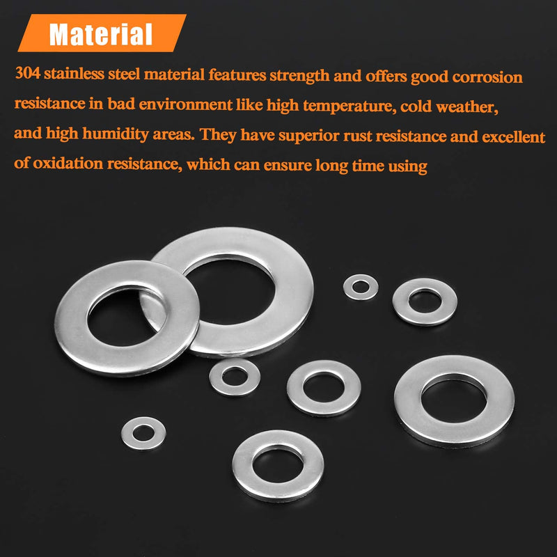 [Australia - AusPower] - 600 Pieces 9 Sizes 304 Stainless Steel Flat Washers Assortment Kit (M2 M2.5 M3 M4 M5 M6 M8 M10 M12) 