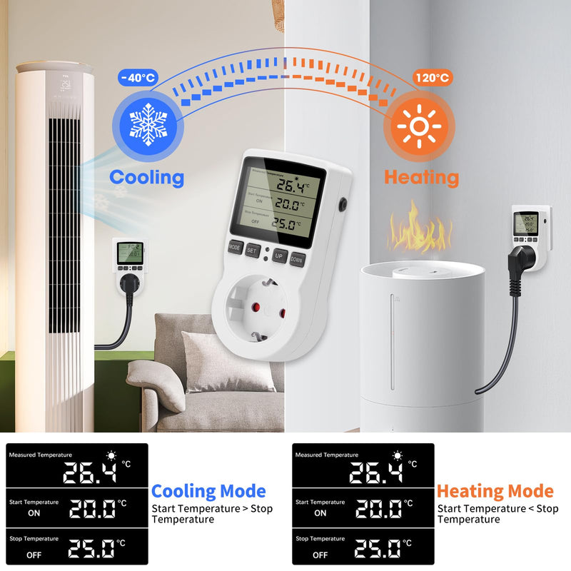 [Australia - AusPower] - diymore Temperature Controller Socket 230 V with Sensor Digital Thermostat Socket Temperature Switch with Timer for Greenhouse Aquarium Fridge Heating Cooling White 