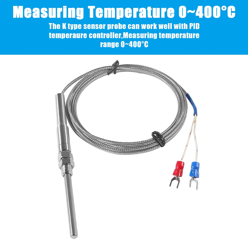 [Australia - AusPower] - Alinan 2pcs 2M/Approx 6.6Ft 50MM Probe M8 Pipe Thread Temperature Sensor Probe Two Wire Temperature Controller (0~400℃) K-Type Stainless Steel Thermocouple 2M 50MM 