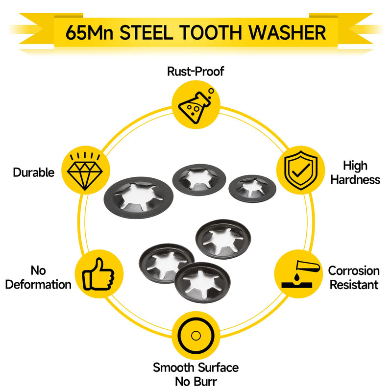 [Australia - AusPower] - Internal Tooth Starlock Washers, 330PCS 8 Size Quick Speed Locking Washers, Push Nuts, 65Mn Steel Flanged M7 and Regular M3/M4/M5/M6/M8/M10/M12 Retainning Clips Fasteners Assortment Kit 