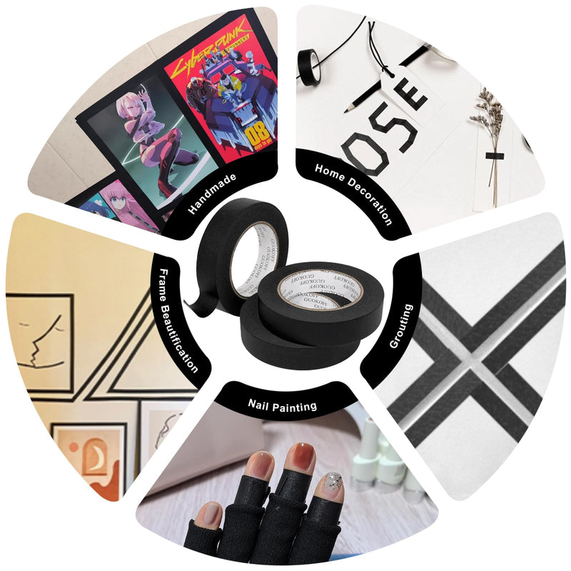 Black Masking Tape, 1 Inch x 55 Yards x 3 Rolls, Black Painters Tape, General Purpose Painting Adhesive Tape for Arts DIY Crafts Labeling