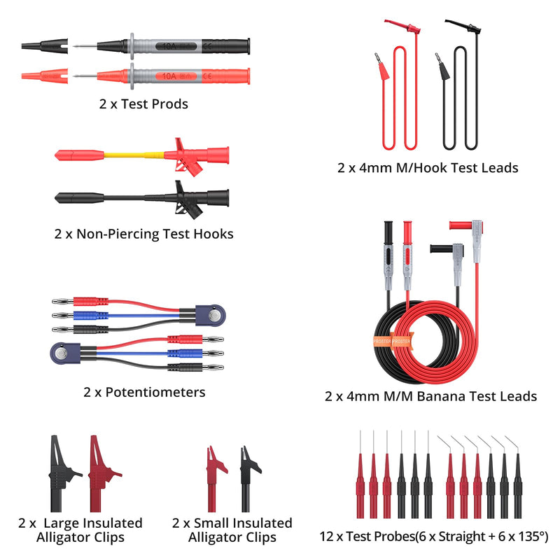 Proster Multimeter Test Leads Kit 26pcs - Multi Testers Replacement Test Leads with Alligator Clips Test Probe Spring Test Hook Test Prods Storage Bag Electric Tester Leads for Multimeter Tester Test Leads 26pcs