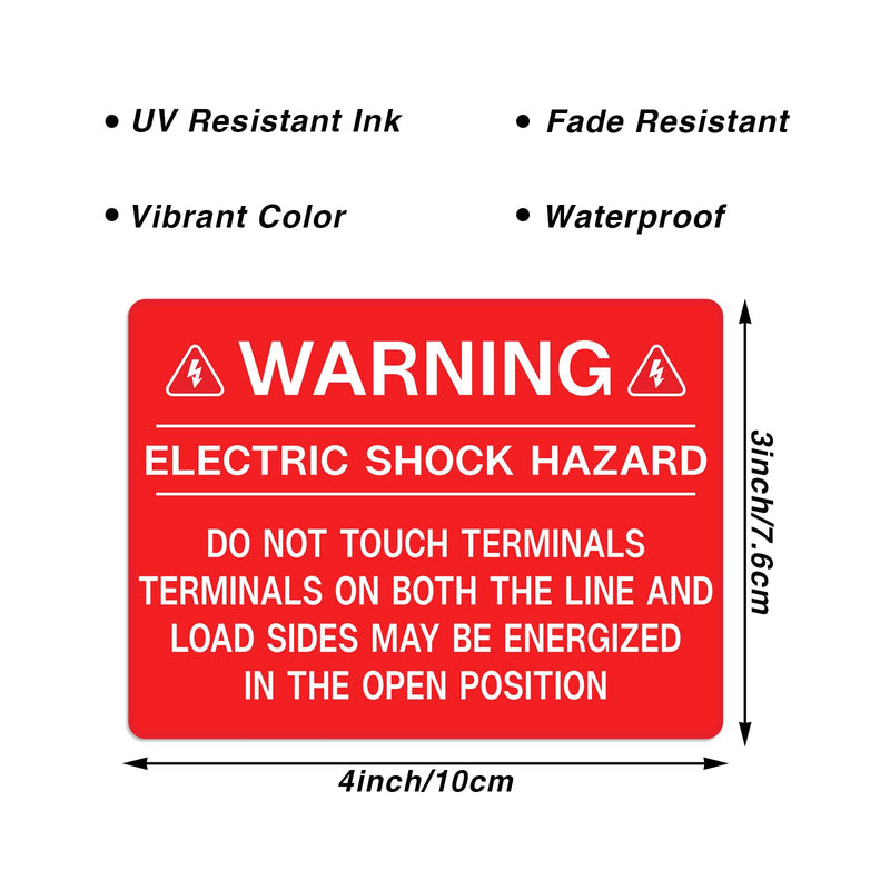 30Pcs Electrical Safety Stickers - Electric Shock Hazard_Do Not Touch Terminals Terminals On Both The Line and Load Sides May Be Energized in The Open Position Waning Labels - 4" x 3"