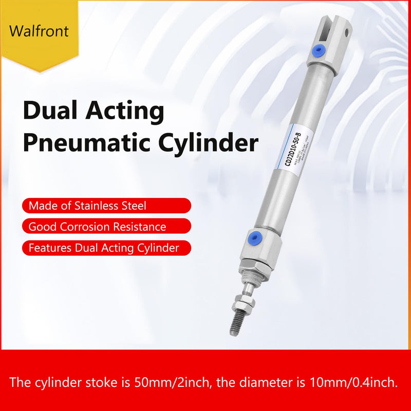 1pc Pneumatic Cylinder Double Acting Stroke 50mm / 2inch Compact Mini Stainless Steel Air Cylinder 1Mpa