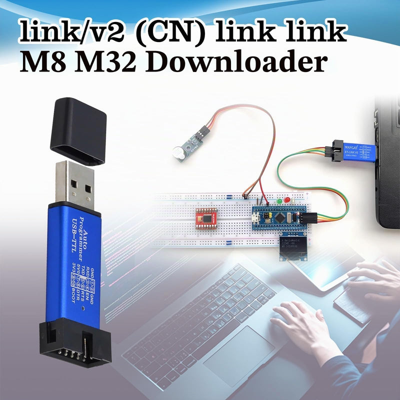 ST-Link V2 Programmer ST-Link Emulator Downloader for STM32 and STM8 | SWD SWIM Download Debugging | 8/32 Bit-Mikrocontroller | mit 5V/3.3V | 4x 20cm Dupont Drähten | Zufallsfarbe Aluminiumgehäuse