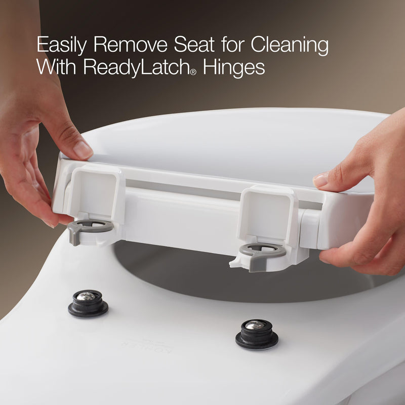 KOHLER K-28004-0 Drift ReadyLatch Quiet Close Elongated Toilet Seat, White, Grip-Tight Installation, Slam Prevention