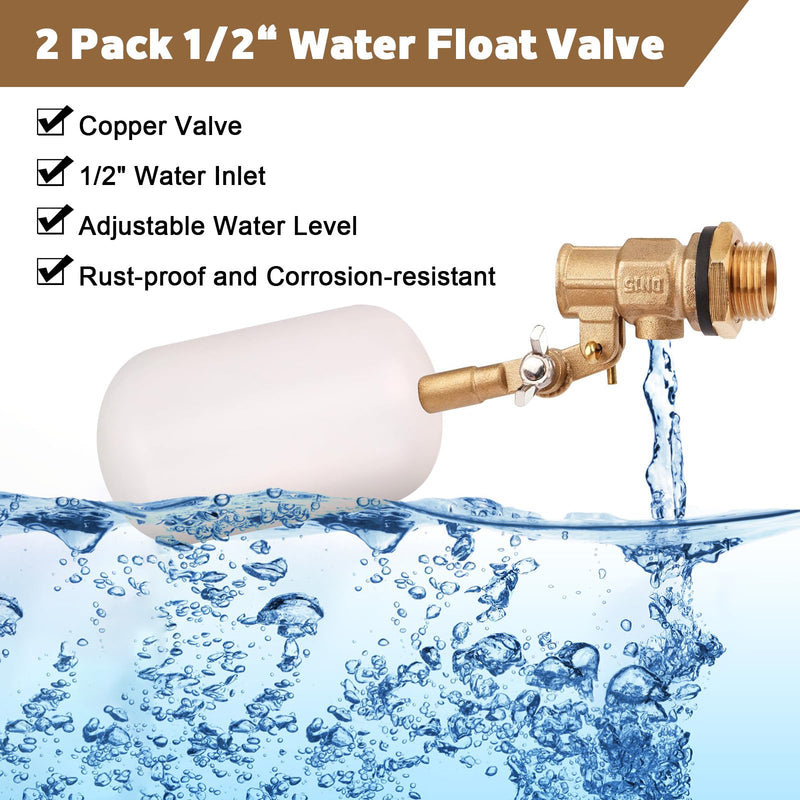 Water Float Valve 1/2 inch, Brass Float Ball Valve with Adjustable Arm, Automatic Fill and Water Level Control Valve for Water Trough,Fountains,Water Tank,Ponds,Pool,Aquariums