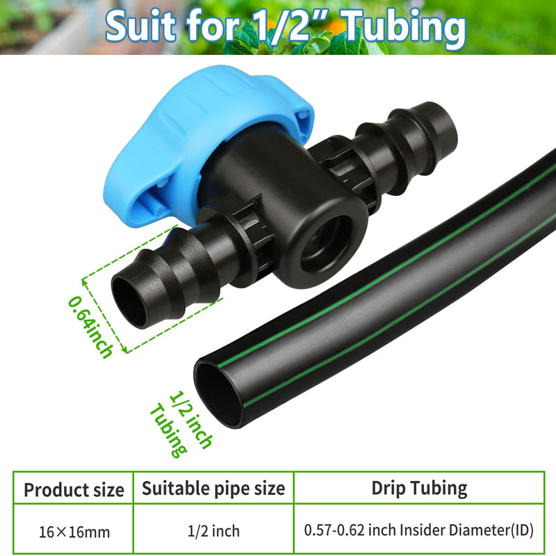 [Australia - AusPower] - 14 Pcs Drip Irrigation Fittings Switch Valve 1/2 Inch, In-Line Barbed Switch Valve For 1/2 Inch Drip Tubing (.570-.620" ID), Shut-Off/On Drip Line Parts For Garden Sprinkler Systems 14P Valves 