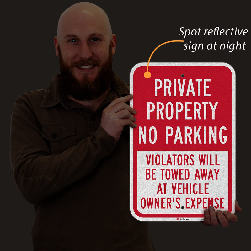 SmartSign - K-5476-EG-12x18 "Private Property - No Parking Violators Towed" Sign | 12" x 18" 3M Engineer Grade Reflective Aluminum Red on White