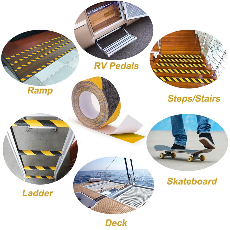 Anti Slip Tape 2" x 60Ft Heavy Duty Grit Safety Grip for Stairs, Steps, Floors, Indoor & Outdoor, Waterproof Non Skid Roll Traction Tread Black & Yellow