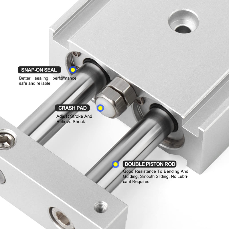[Australia - AusPower] - TAILONZ PNEUMATIC 20mm Bore 50mm Stroke Aluminum Double Shaft Double Rod Cylinder Small air Cylinder CXSM20-50 