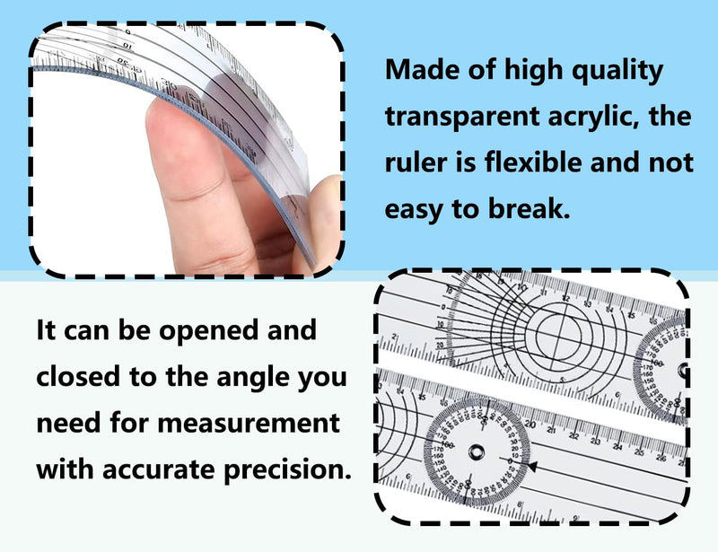 [Australia - AusPower] - KAPSING Protractor, PVC Goniometer, Physiotherapy, Transparent 360° Rotation Protractor Physiotherapy, 14 Inch Medical Protractor (1) 1 