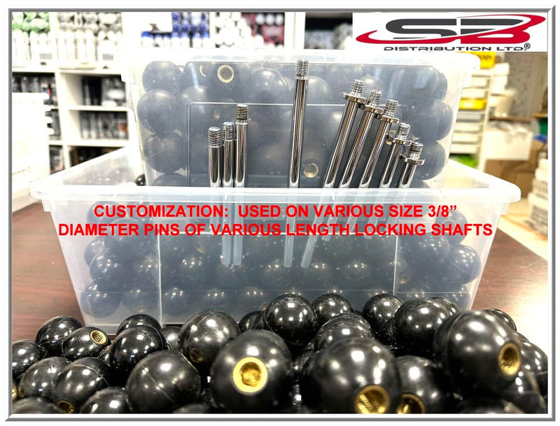 [Australia - AusPower] - SBDs Black Phenolic ABS Plastic Ball Knob Female | 3/8"- 16 Thread Pitch 15/16" depth 1-3/8" Diameter, 1-1/2" Height w/Brass coated metal Insert Heavy Duty 1.02 Oz 