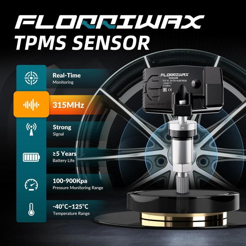 TPMS Sensor,Set of 4 315Mhz GM Tire Pressure Sensor Compatible with Buick Cadillac Chevrolet GMC,Tire Sensor OE Replaces#13586335,13598771,13598772,13581558 4Pcs