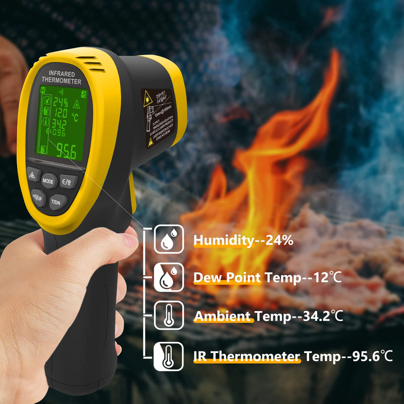 [Australia - AusPower] - Pyrometer, Industrial Laser Thermometer Gun-58℉~1472℉ High Temp Infrared Thermometer, Non-Contact Thermometer w/Humidity, Ambient Temperature & Dew Point, Temp Alarm【NOT for Human】 985E 