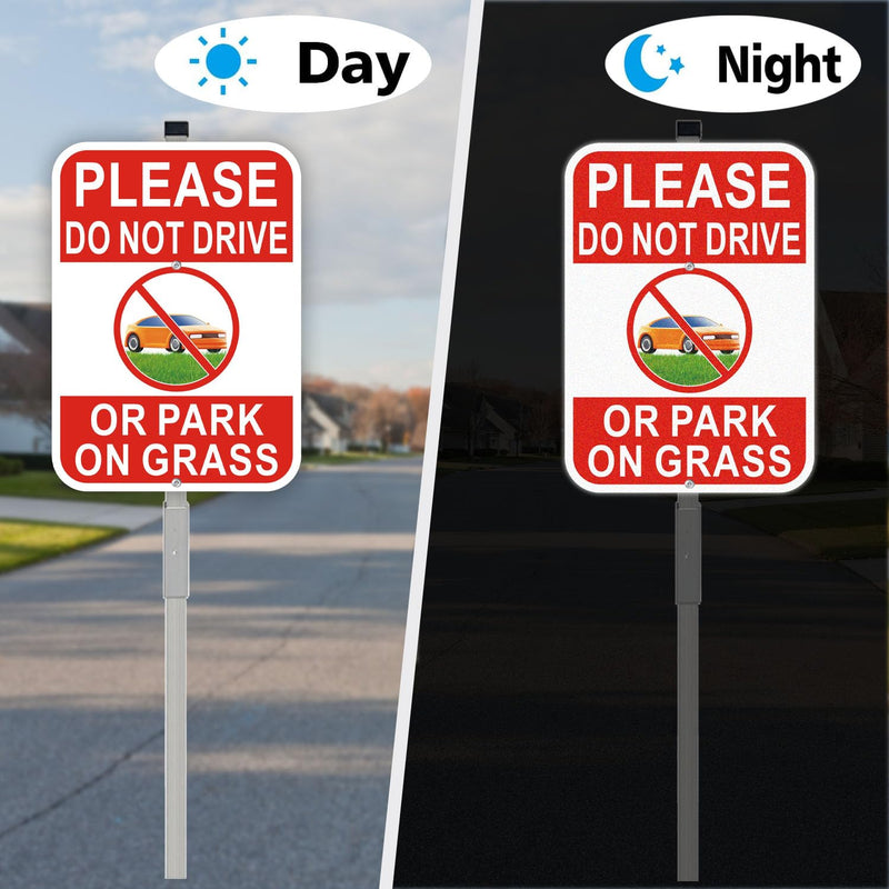 2-Pack No Parking on Grass Sign with 36" Metal Stakes, 10”x14” No Drive on Grass Rust-free Aluminum Yard Sign, Red/White 2 Pack- Red/White - 01