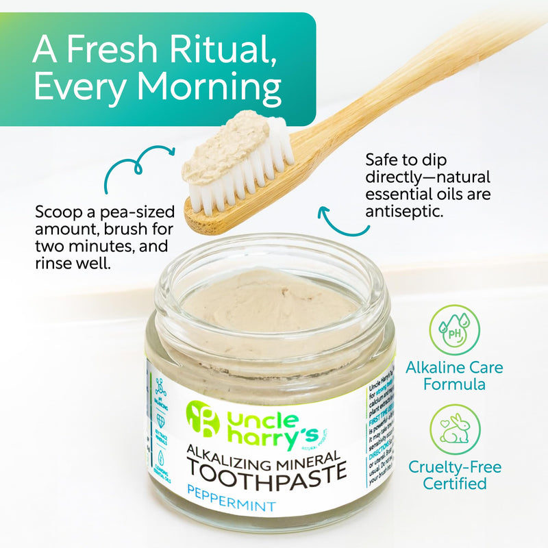 Uncle Harry's Peppermint Remineralizing Toothpaste | Natural Whitening Tooth Paste Freshens Breath & Promotes Enamel | Vegan Fluoride Free Toothpaste (4 Pack) Pack of 4 (12 Ounce)