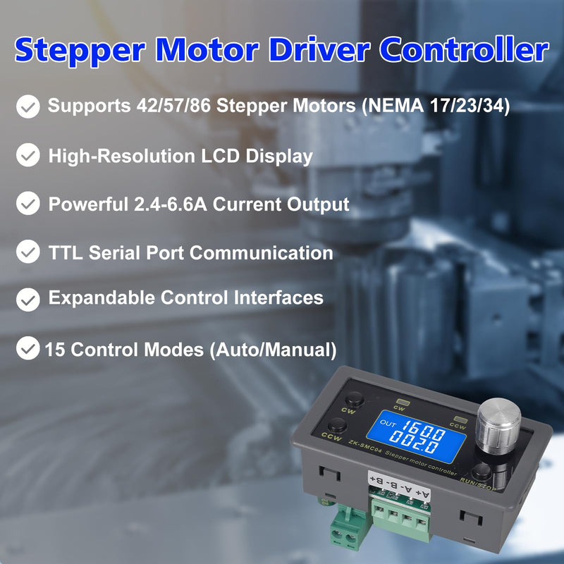 Stepper Motor Driver Controller for Nema 17 23 34 Stepper Motor Forward/Reverse Pulse Speed Controller DC 10V-30V 6.6A 1/64 Micro-Step Resolutions for 42 57 86 Stepper Motor TTL Serial Communication
