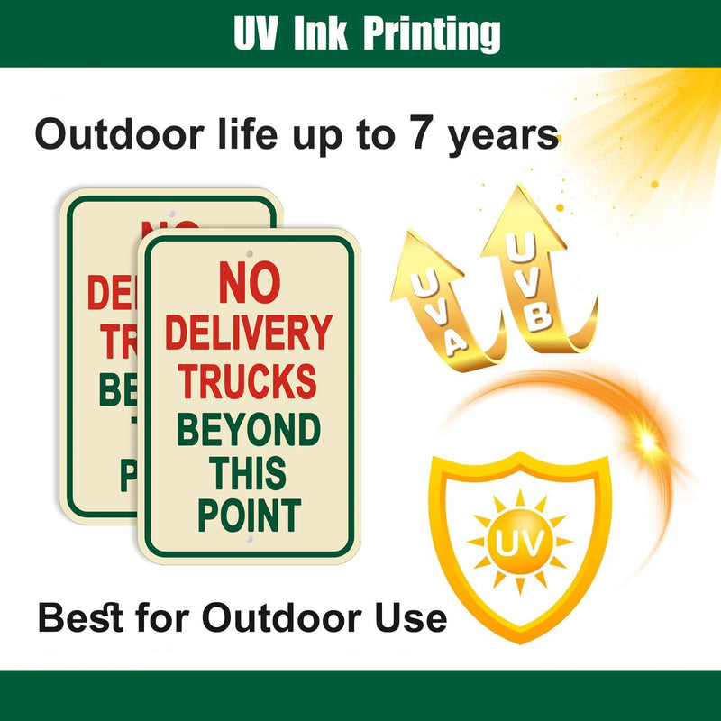 2 Pack No Delivery Trucks Beyond This Point Sign,12×18 Inches No Trucks Warning Road Signs Metal Sturdy Free Rust Aluminum No Deliveries Sign,Weatherproof,Outdoor Use,Easy to Install