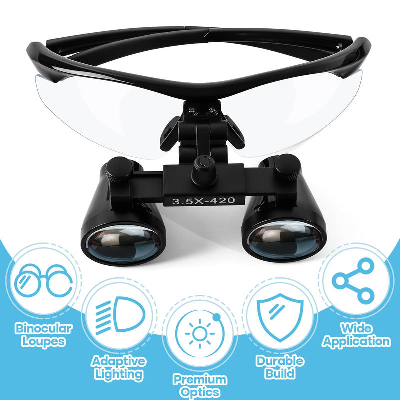 [Australia - AusPower] - 3.5 X 420mm Binocular Loupes Magnifier Glasses with LED Head Light+Aluminum Box Silver, Premium Optics Delivers Clear Imaging 