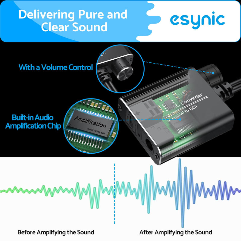 [Australia - AusPower] - eSynic 192KHZ Optical to RCA Converter with Volume Control 7ft/2.1m Digital to Analog Audio Converter Aluminium Alloy Shell Optical to Analog Adapter PCM Audio DAC Converter for HDTV Blue-ray PS4 etc 