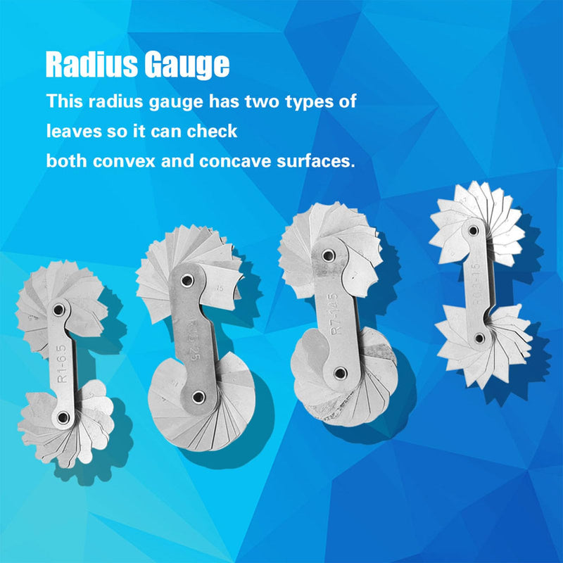 [Australia - AusPower] - 4 Pieces Stainless Steel Radius Fillet Portable Concave Convex Measuring Tool R0.3-1.5 / R1-6.5 / R7-14.5 / R15-25 