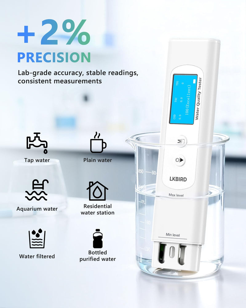 6-in-1 Smart Water Tester for Drinking Water with APP Monitoring, Digital Water Testing Kit for TDS Meter, EC, Temp, TOC, COD, UV275, Professional Water Tester for Home, Well, Tap & Outdoor. 6in1 water tester