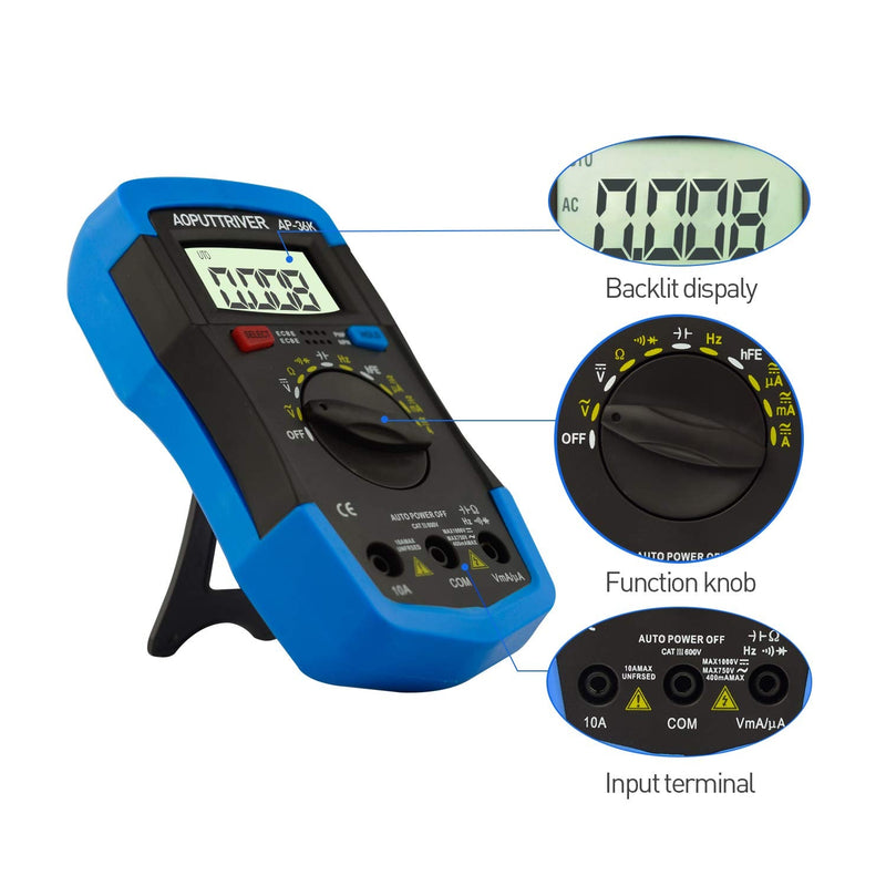 [Australia - AusPower] - Multimeter Tester TRMS 4000 Counts Digital Multimeter with DC AC Voltmeter and Ohm Volt Amp Meter ; Measures Voltage, Current, Resistance; Diode Continuity,Tests Live Wire, Continuity 