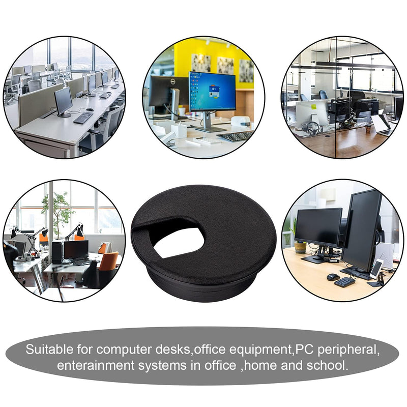 [Australia - AusPower] - 6 Pack 2 Inch/50mm Round Plastic Desk Grommets, Black Wire Organizer Caps, PC Computer Port Cable Hole Cover Plug Bushings, Perfect for Office Desk, TV Stands, Tabletops 6PCS 50mm / 2 Inch 