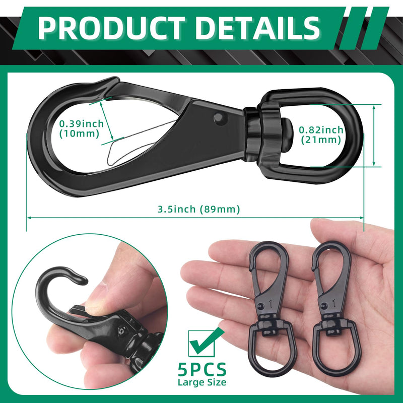 [Australia - AusPower] - 5Pcs 3.5” Stainless Steel Swivel Eye Snaps, Swivel Snap Hooks, Swivel Hooks, Swivel Carabiner, 95 LBS Heavy Duty Snap Hook for Marine, Sports, Luggages, Pets, Keychains, Flag Clips for Flagpole 