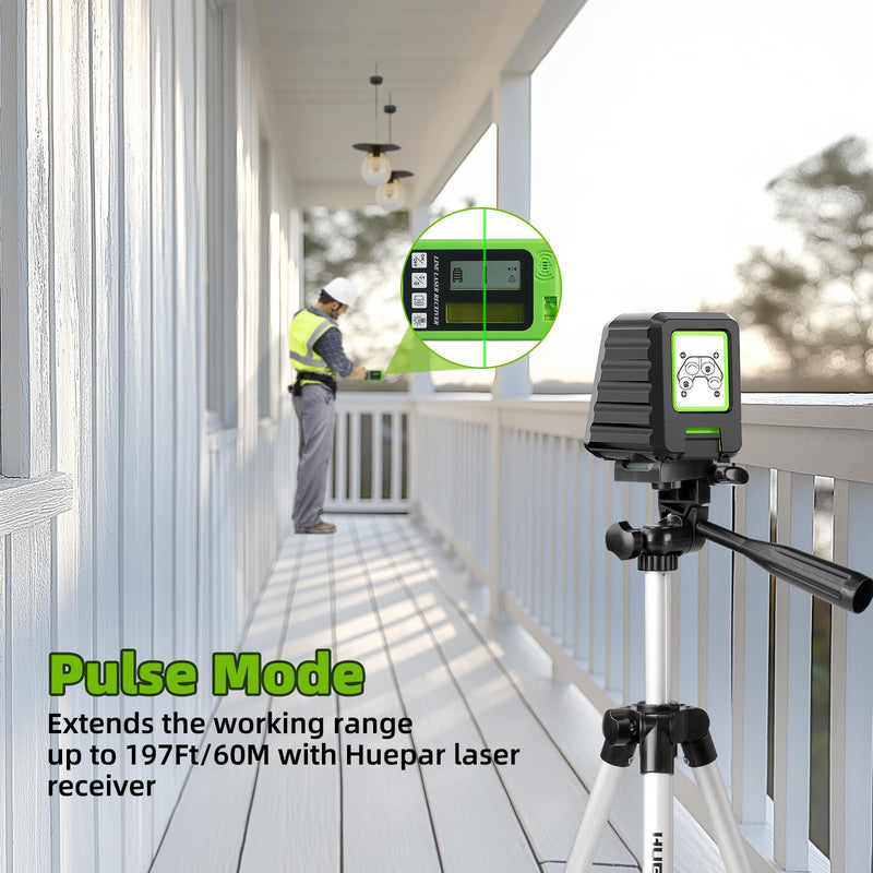[Australia - AusPower] - Laser Level with Tripod and Laser Target Plate Card, Huepar 150Ft Self Leveling Lazer Level Outdoor Use, 150° Vertical Green Cross Line Level Laser for Picture Hanging, Tile, Construction Project 
