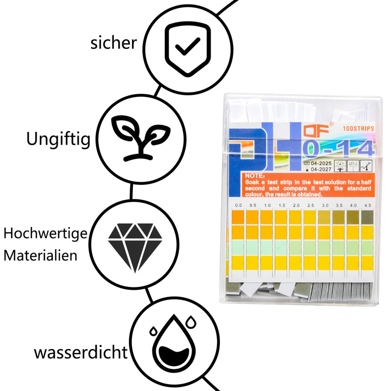 100 pH Test Strips 0-14 Indicator Paper for Water, Pool, Aquarium | Ideal for drinking water, swimming pools, aquariums, ponds, laboratories, schools and industrial processes.
