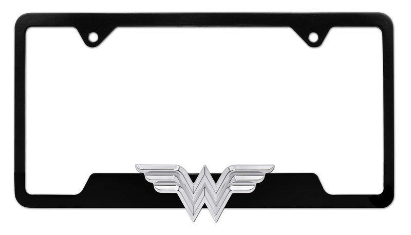 Elektroplate 3D Wonder Woman Premium License Plate Frame Black Open Corners | Officially Licensed DC Comics, Weatherproof Powder Coated Metal, Classic WW Superhero Logo, Standard 12" x 6" Fit Black (Open Corners)