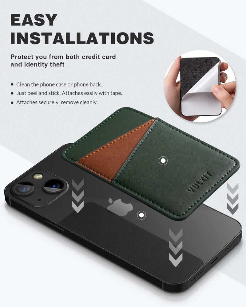 [Australia - AusPower] - VULKIT Phone Card Holder Wallet Leather Adhesive Pocket RFID Blocking Credit Card Sleeves Stick Back of Phone Smartphones Green 
