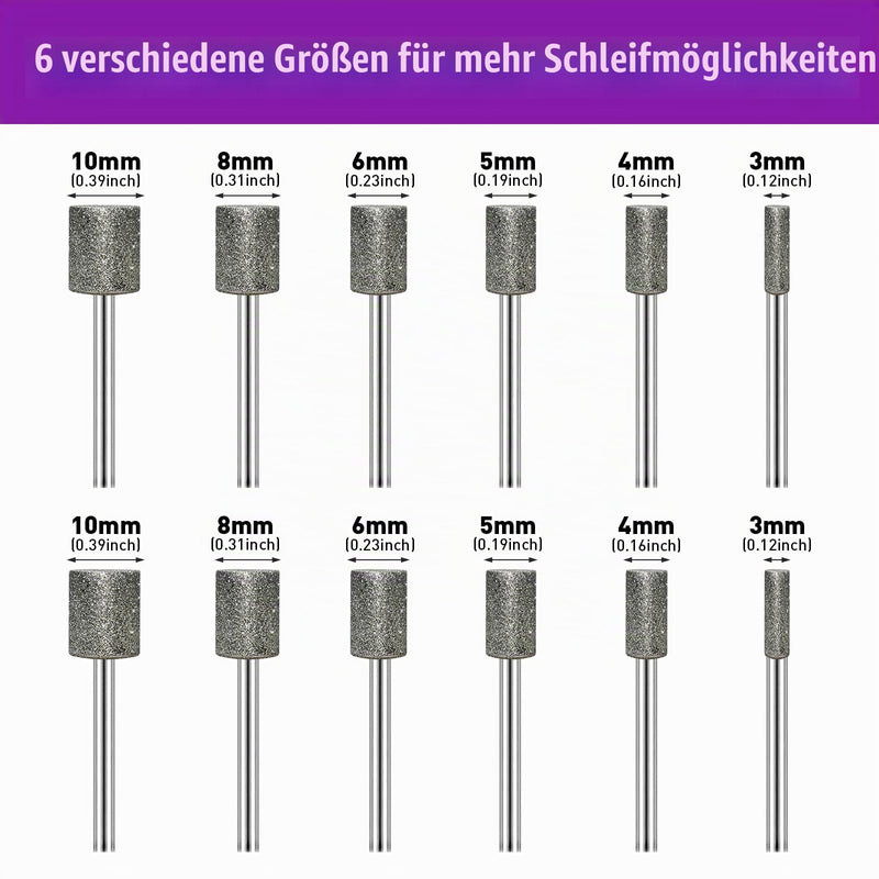 Pack of 12 diamond burrs, diamond grinding points, grain 116, stone milling cutter, diamond cutter with 3 mm shaft, fit for stone, glass, ceramic carving, grinding, polishing, engraving grain 116