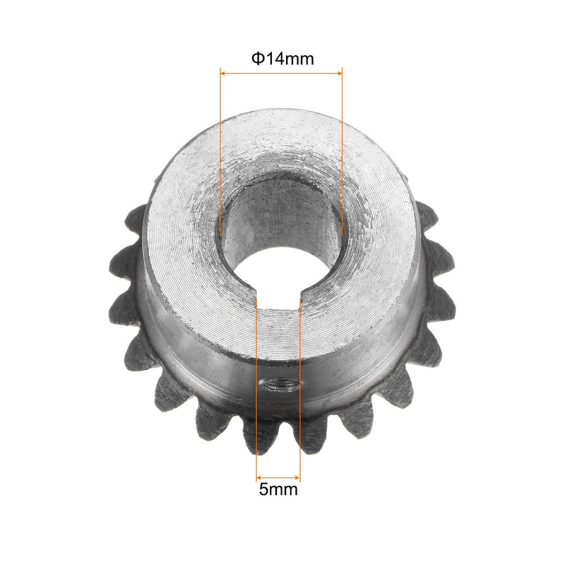 [Australia - AusPower] - 2pcs Bevel Gear 2M 20 Teeth 14mm Shaft Hole 1:1 Tapered Bevel Pinion Gear 45# Steel 2 Module 90 Degree Steering Gear, for Hardware Mechanical Rotation, with 5mm Keyway 14 mm 
