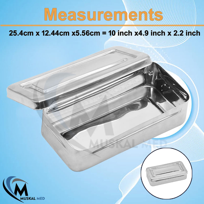 [Australia - AusPower] - 10" x 4.9" x 2.2" Medical Surgical Trays Stainless Steel Dental Instruments Tray Organizer Holder Multi-Function Storage Sterilization Plate Trays Solid Box with Cover 