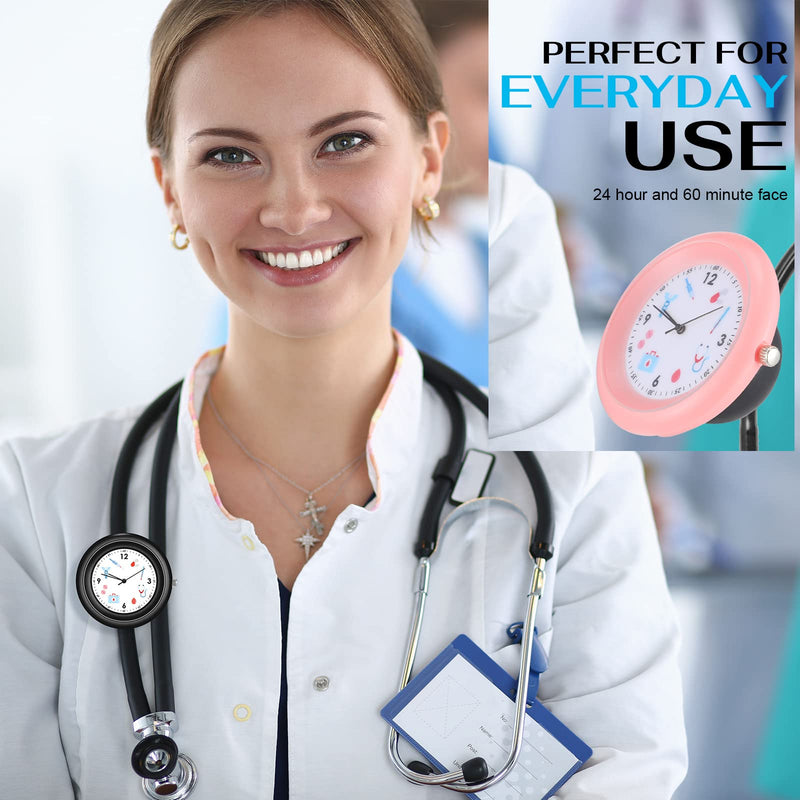 [Australia - AusPower] - Janmercy 4 Pcs Stethoscope Watch with Medical Symbols for Doctor Clinic Staff Tunic Nurses stethoscope clock Watches Clip on Watch Lightweight Frame nursing stethoscope accessories 