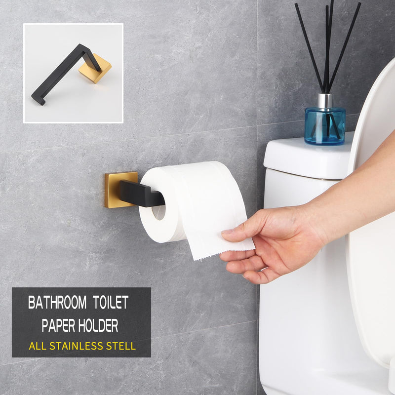 GERZWY Bathroom Hardware Accessories Sets Stainless Steel 2-Pieces - Toilet Paper Holder Towel Ring (Black & Gold) FG1656-2BD Black & Gold