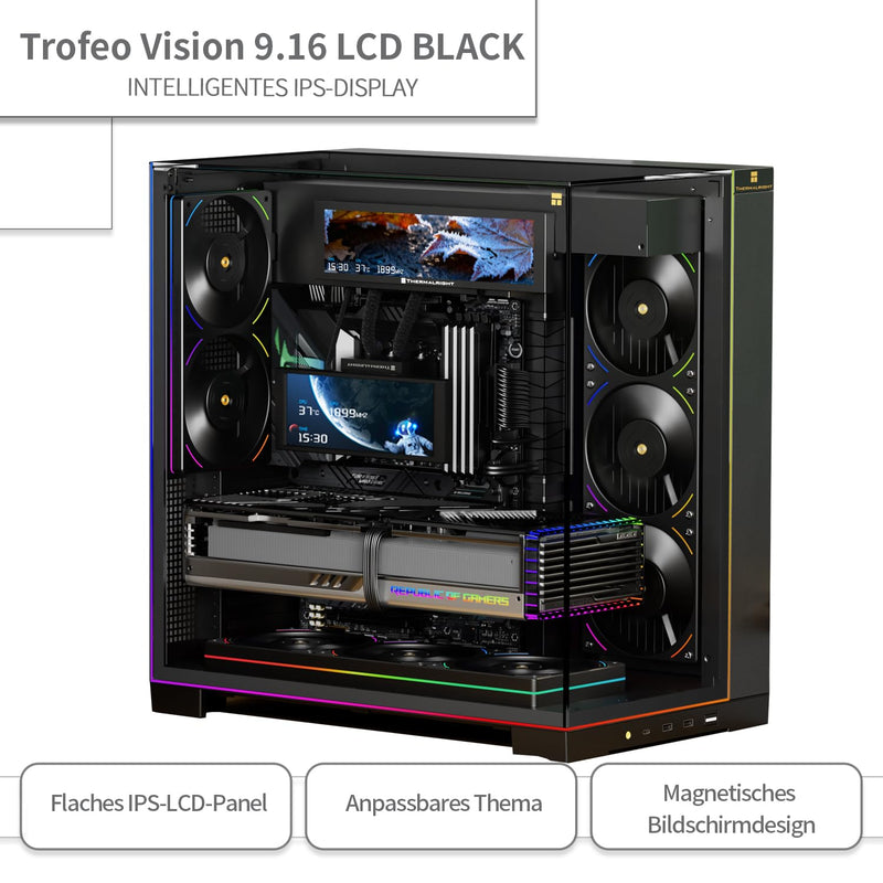 TR Thermalright Trofeo Vision 9.16 LCD Black IPS 9.16 Inch Display Screen 1920×480 Resolution - Can be Attached to Case or CPU Cooler, DIY Dynamic Images/Videos, Black