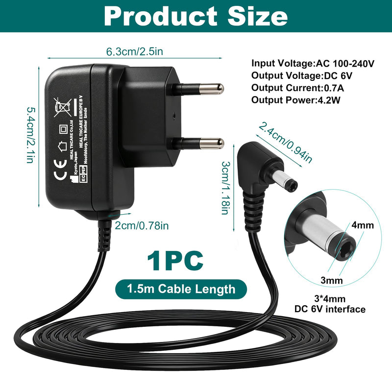 6 V Power Supply Charger for Omron Blood Pressure Monitor, Replacement AC Power Adapter Blood Pressure Monitors, Compatible with M2 M3 M6 M7 Intelli IT X3 X4 X7 Smart, 1.5 m Charging Cable for | Ersatz AC Netzadapter Blutdruckmessgeräten Kompatibel mit...