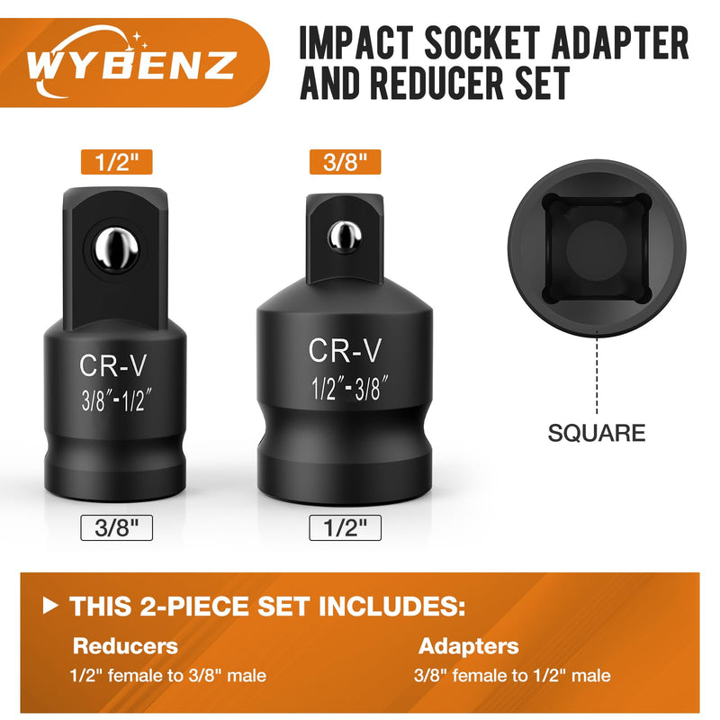[Australia - AusPower] - 2PCS Impact Socket Adapter and Reducer Set,1/2"to 3/8" & 3/8"to 1/2" Impact Adapter Set Breaker Bar Wrench Conversion Kit Mechanic tools 2PCS 