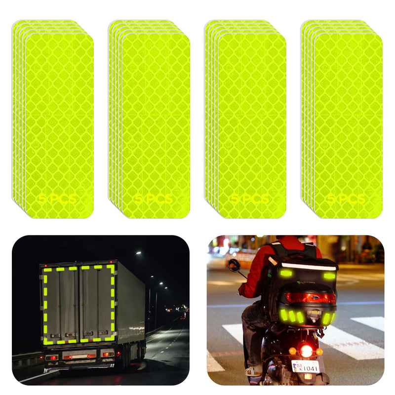Reflective Tape Stickers Made of Premium Quality,Super Reflection, Safety Reflective Tape for Car Trailer Truck Bike Motorcycle, 20 Pcs Fluorescent Yellow-Green Outdoor Waterproof 3.15" X 1.18"