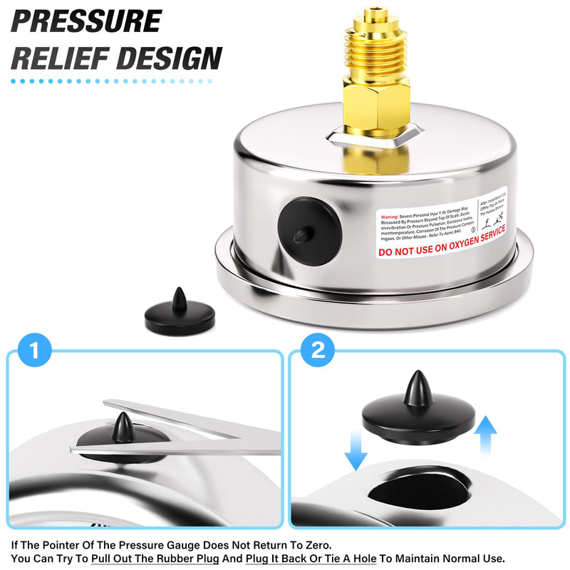 [Australia - AusPower] - MEANLIN MEASURE 0~1BAR/15PSI Stainless Steel 1/4 Inch BSP 2.5 Inch Face Dial Liquid Filled Pressure Gauge WOG Water Oil Air Rear Mount, with 1/4" x 1/2" BSP and 1/4" x 3/8" BSP Hex Socket 0~1BAR/0~15PSI Rear mounted 