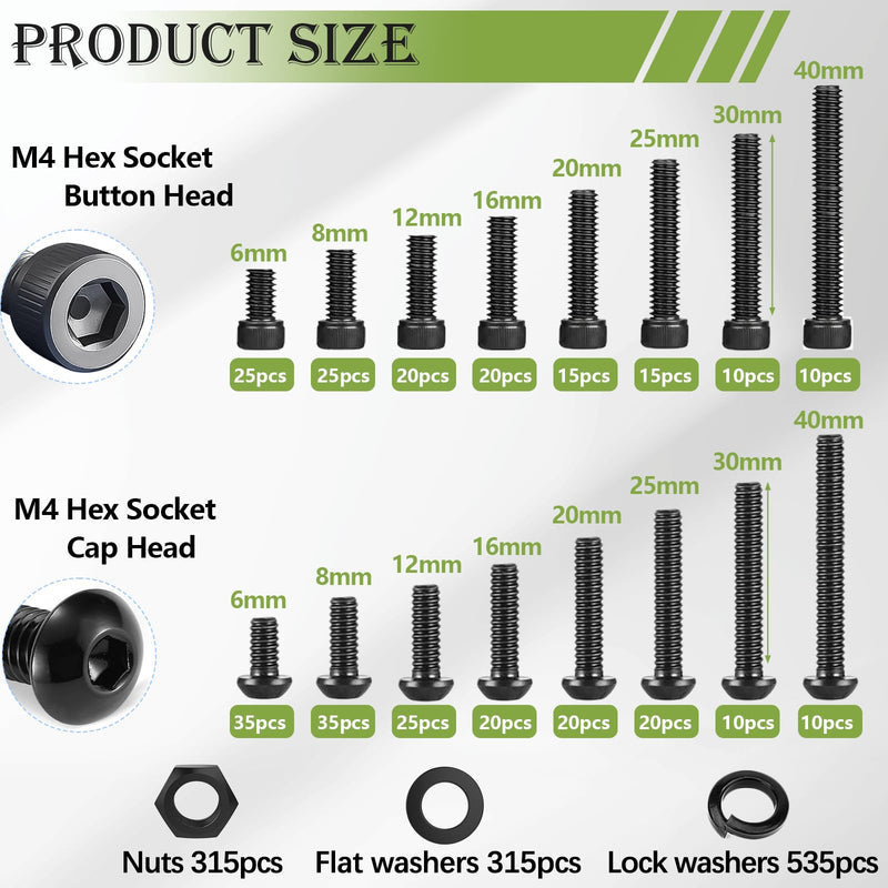 [Australia - AusPower] - mxuteuk M2 & M4 Hex Socket Head Cap Screws Bolts Nuts Kit, 1260PCS M4 Screws Kit, M4x6mm-40mm, M2x4/6/8/10/12/16/20mm, Carbon Steel, DIY, Repairs, Construction, Permanent Fixtures 