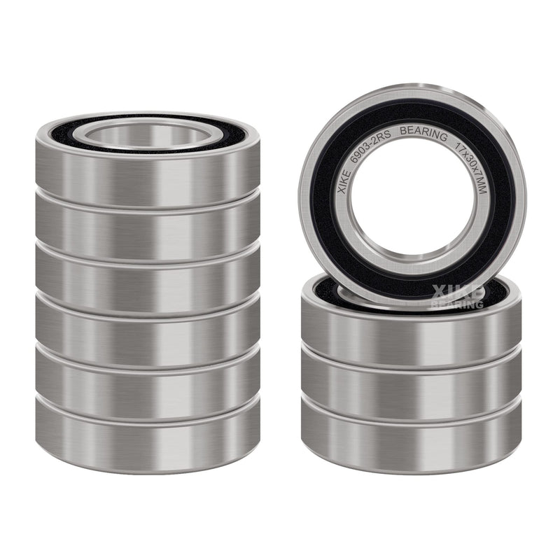 XIKE 10 Pcs 6903-2RS Bearings 17x30x7mm, Double Rubber Seals and Pre-Lubricated, Deep Groove Ball Bearing. 6903-2RS 17x30x7mm