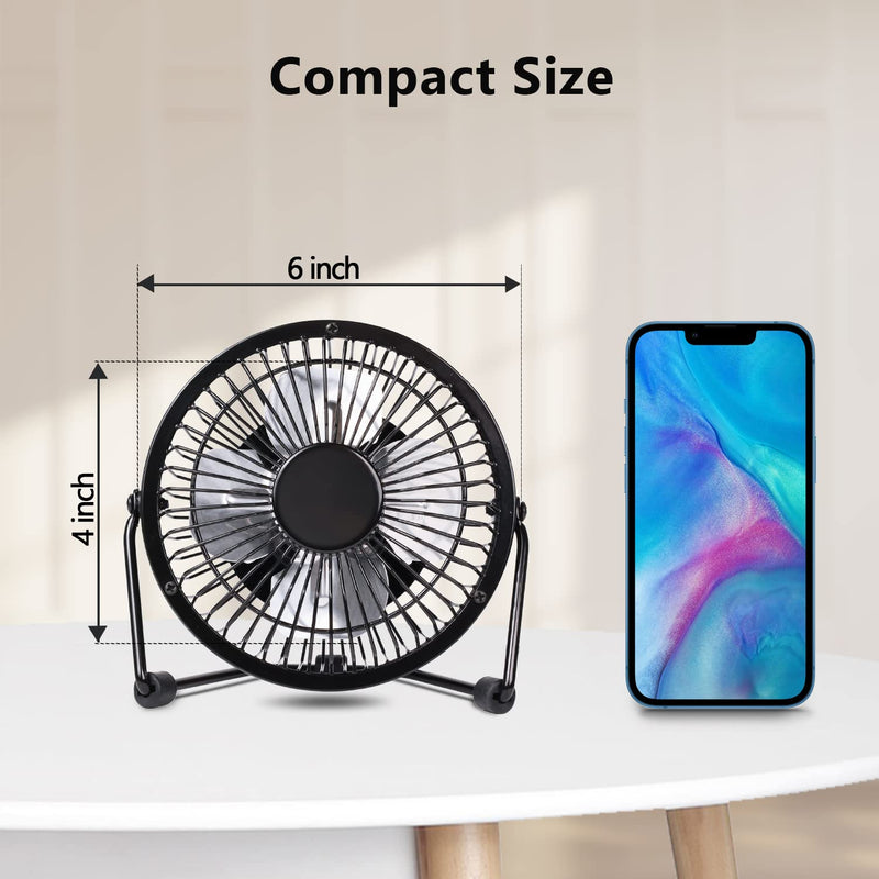 [Australia - AusPower] - Zuvas Desk Fan Quiet Small USB Fan 360° Rotation Portable Table Fan 2 Speed Mini Personal Fan Air Cooling Electric Fan for Home Office Bedroom Travel Camping, 4 inch Black 