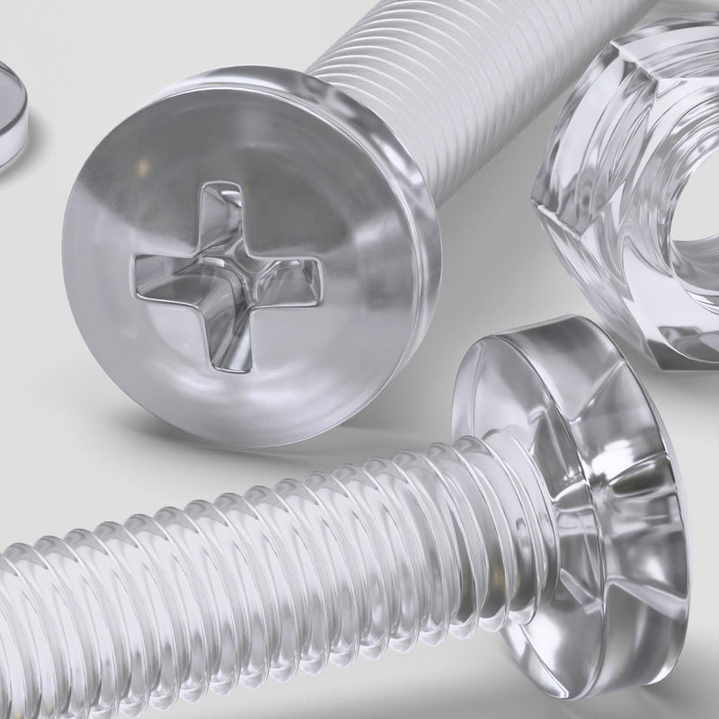 [Australia - AusPower] - Pack of 60 Transparent Clear Plastic Acrylic M5 x 30mm Nuts & Bolts, Washers - Acrylic Plastic Screws, 13/64 x 1 3/16 