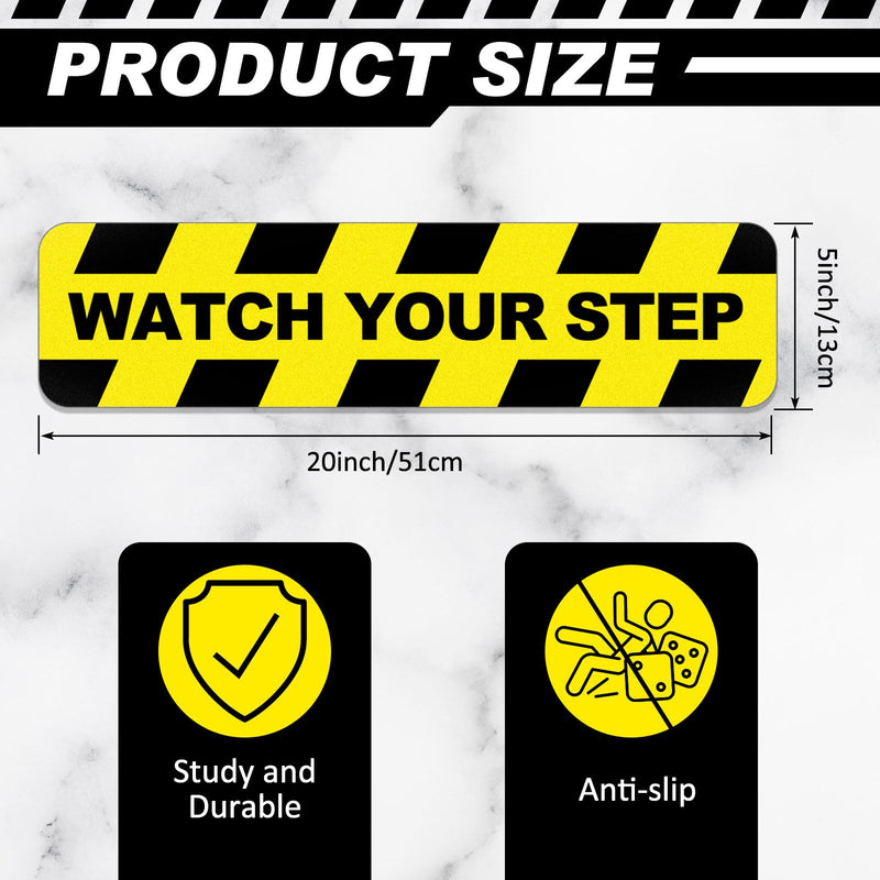 Fulmoon 4 Pcs 20 x 5 Inch Watch Your Step Stickers Tape, Watch Your Step Sign, Self Adhesive Anti Slip Water Resistance Decals Caution Vinyl Decal for Safety Indoor Outdoor Workplace Wet Floor